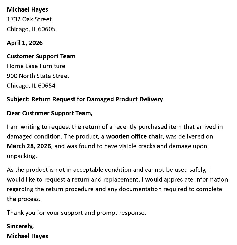 Return Request for Damaged Product Delivery
