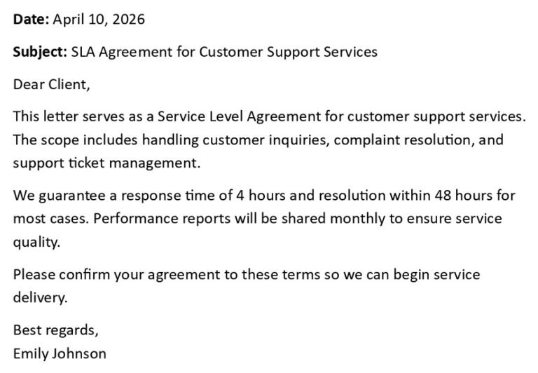 Support Sla Examples Service Level Agreement (SLA) Letter (USA Format + 5 Templates)