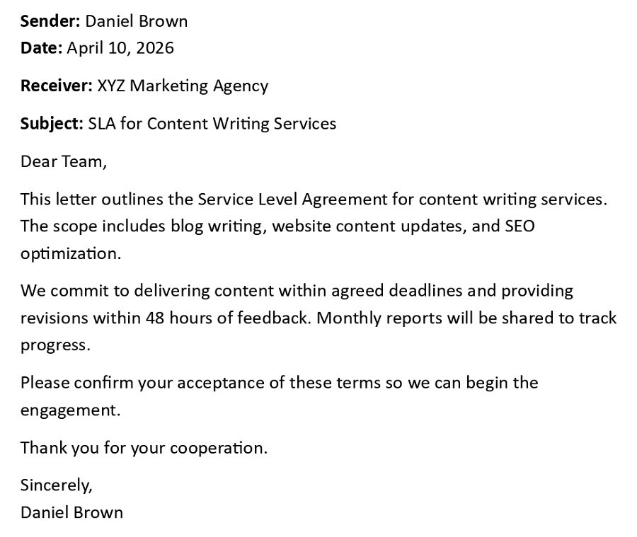 SLA for Content Writing Services