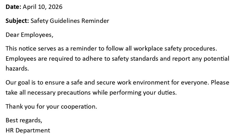 Safety Guidelines Reminder