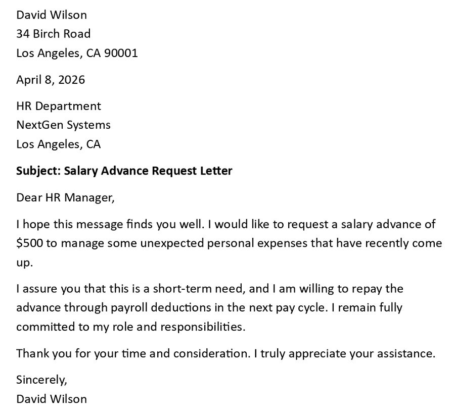 Salary Advance Request Letter