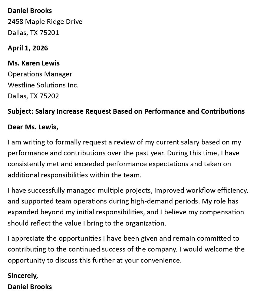 Salary Increase Request Based on Performance and Contributions