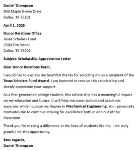 Scholarship Thank You Letter (USA Format + 5 Samples)