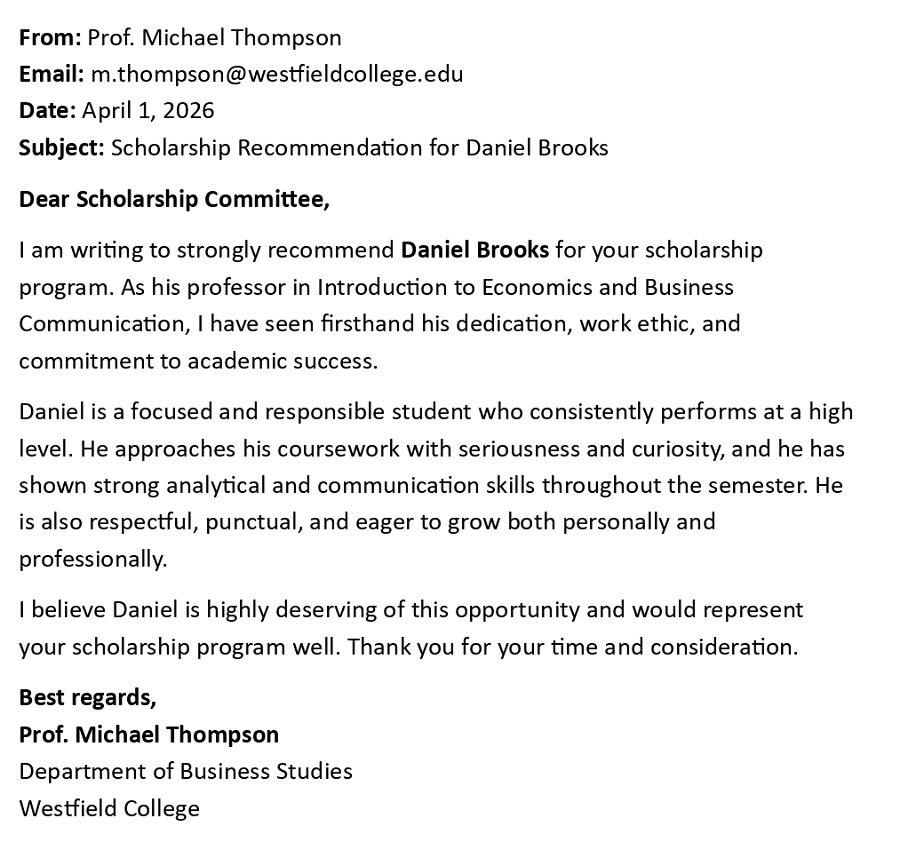 Scholarship Recommendation for Daniel Brooks