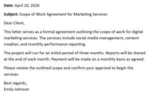 Scope of Work Agreement for Marketing Services