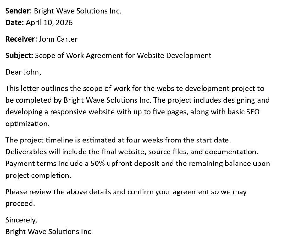 Scope of Work Agreement for Website Development