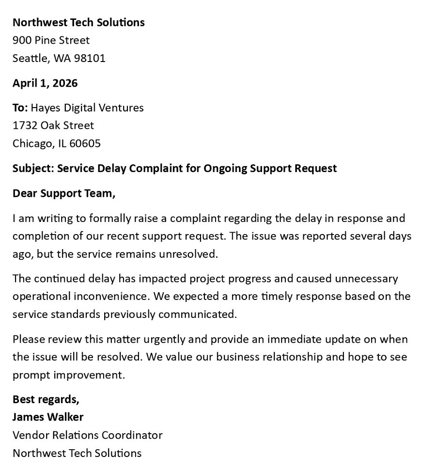 Service Delay Complaint for Ongoing Support Request