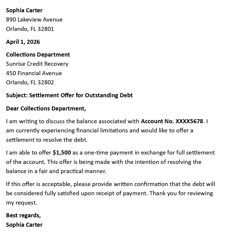 Settlement Offer for Outstanding Debt