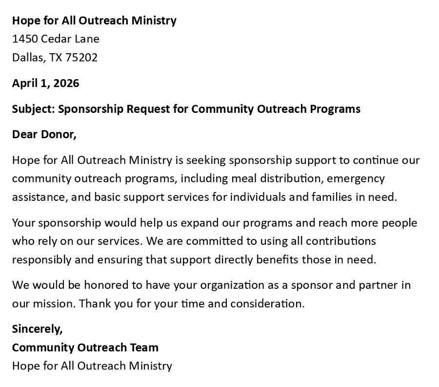 Sponsorship Request for Community Outreach Programs