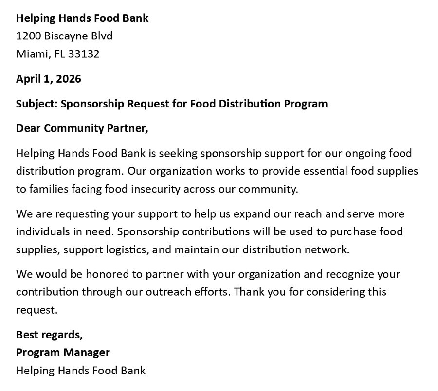 Sponsorship Request for Food Distribution Program