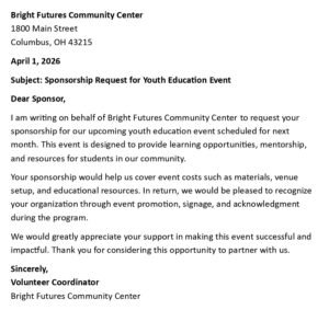 Sponsorship Request for Youth Education Event