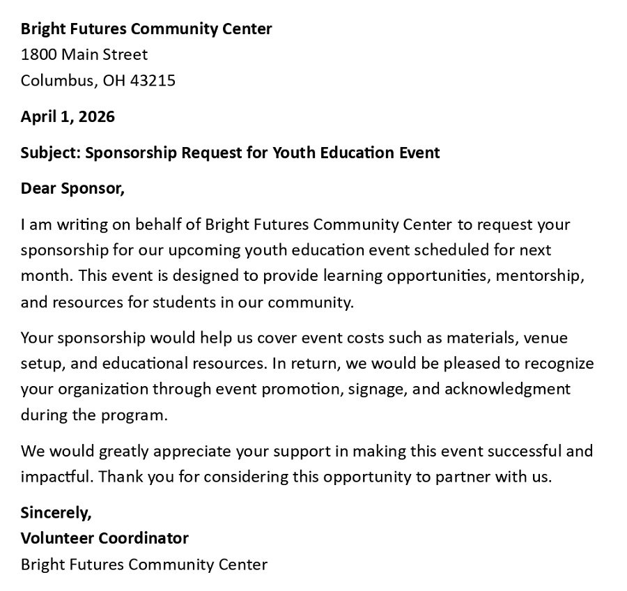 Sponsorship Request for Youth Education Event