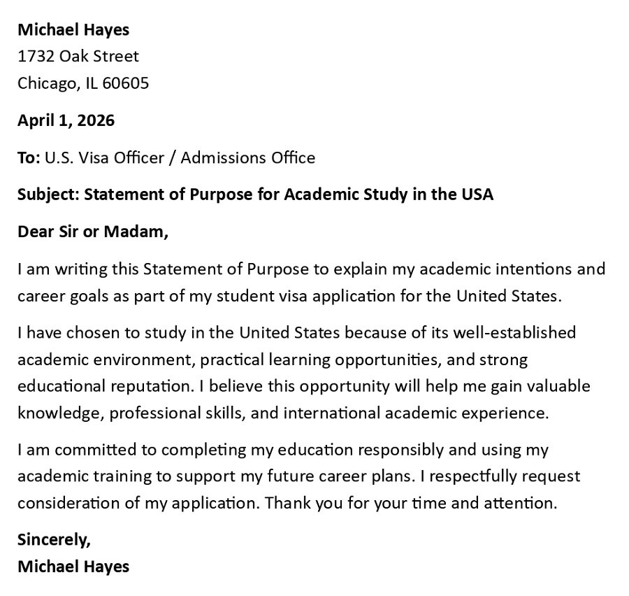 Statement of Purpose for Academic Study in the USA