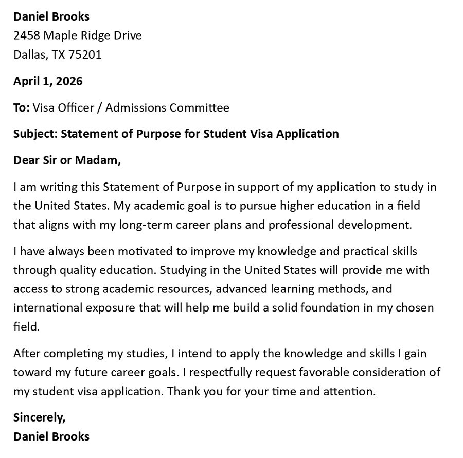 Statement of Purpose for Student Visa Application