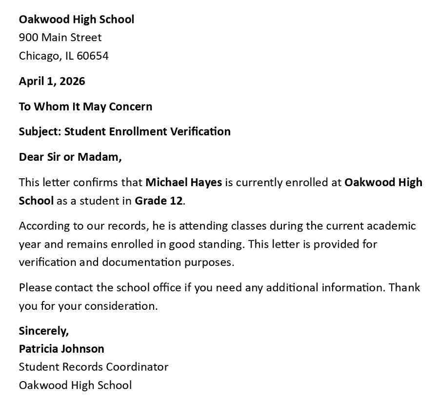 Student Enrollment Verification