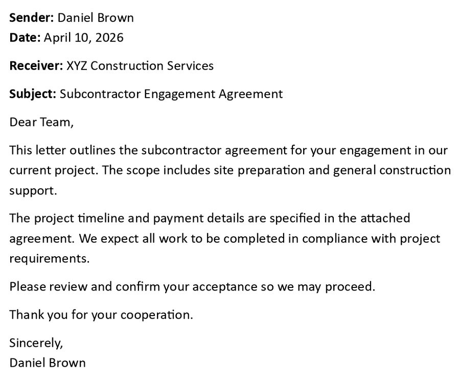 Subcontractor Engagement Agreement