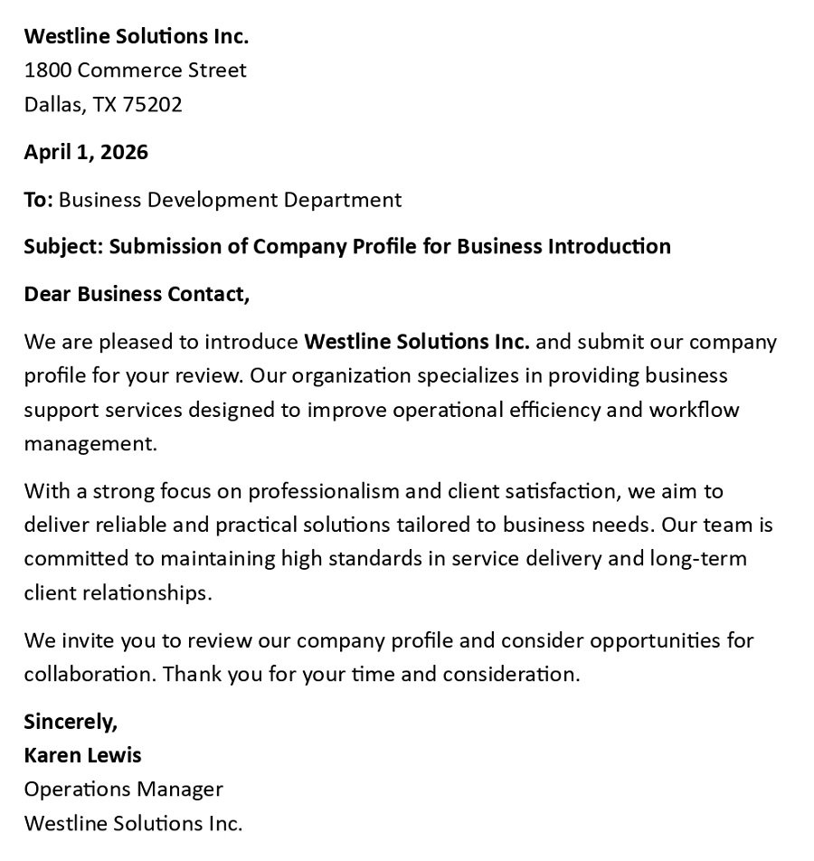Submission of Company Profile for Business Introduction