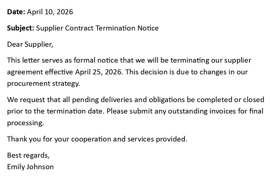 Supplier Contract Termination Notice
