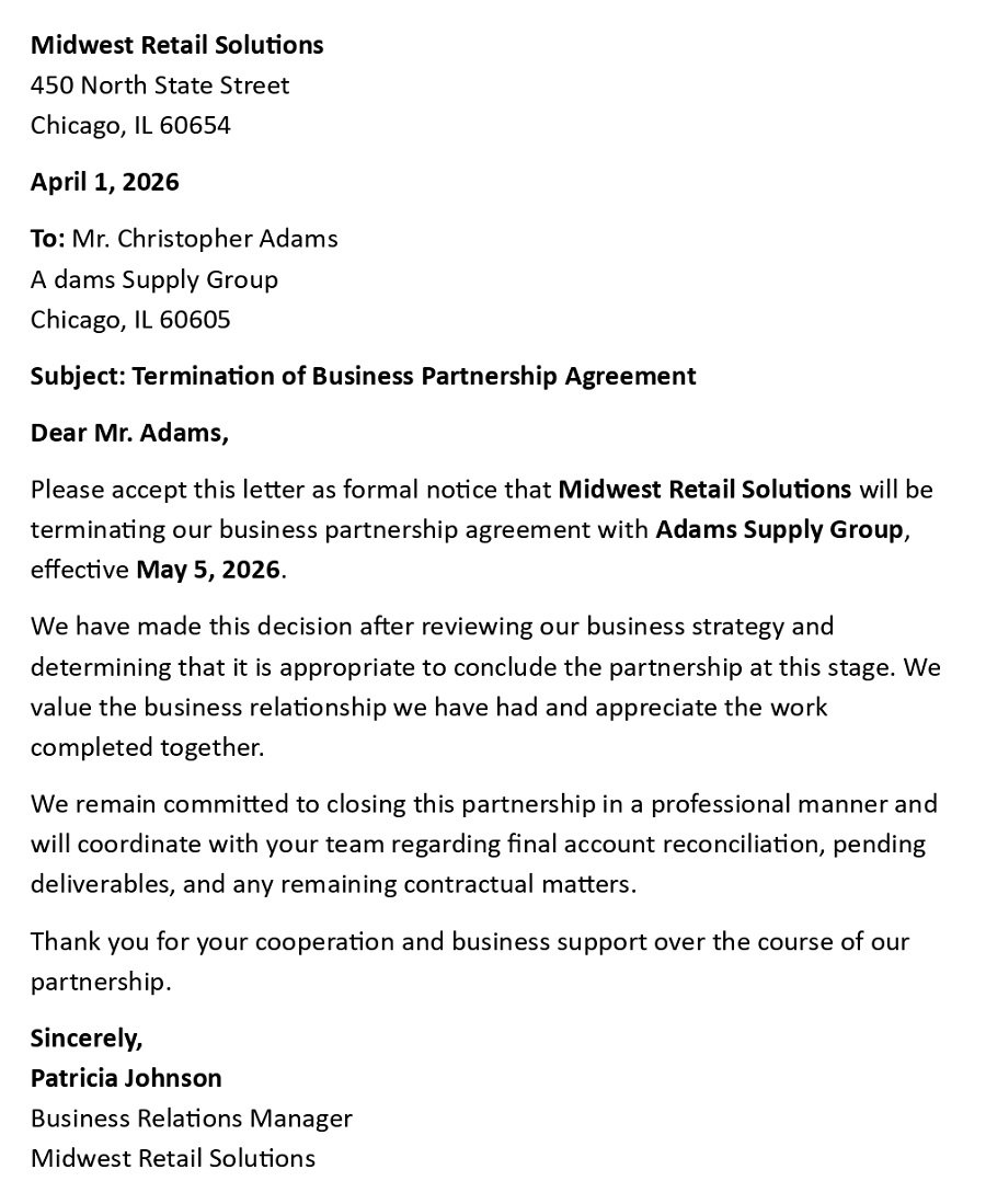 Termination of Business Partnership Agreement