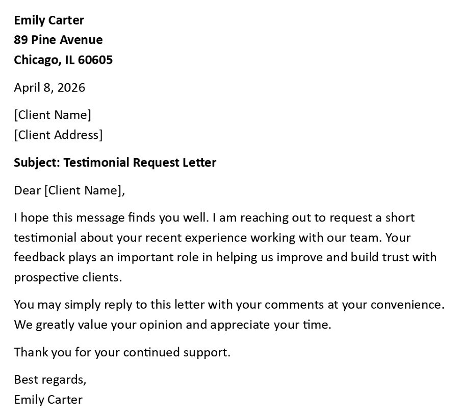Testimonial Request Letter