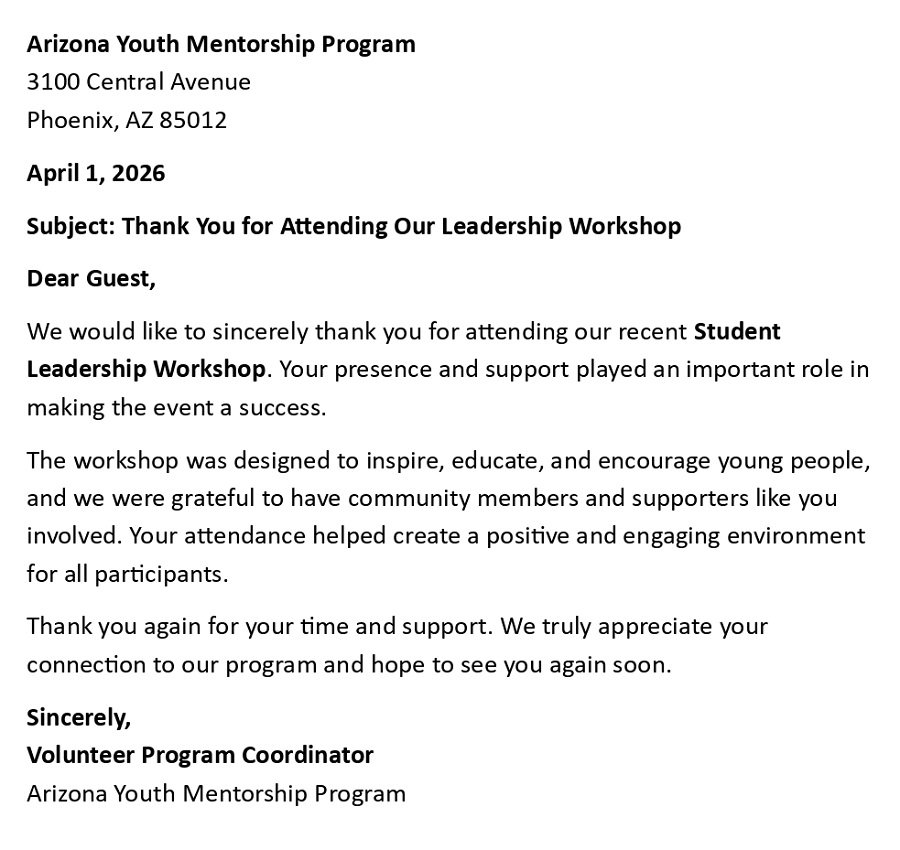 Thank You for Attending Our Leadership Workshop