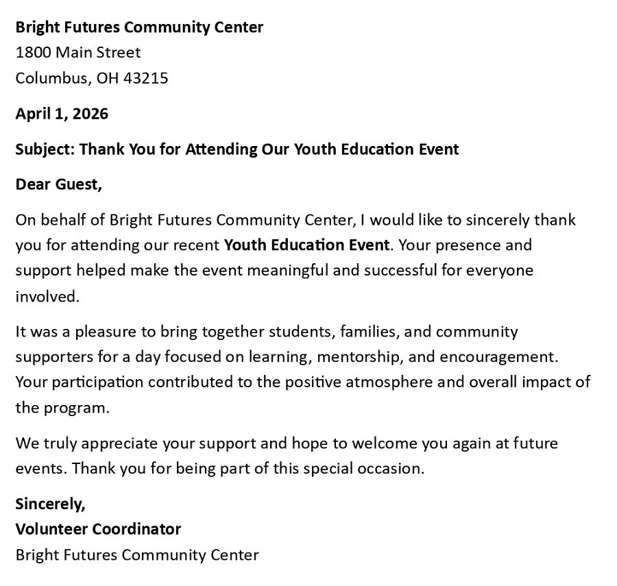 Thank You for Attending Our Youth Education Event