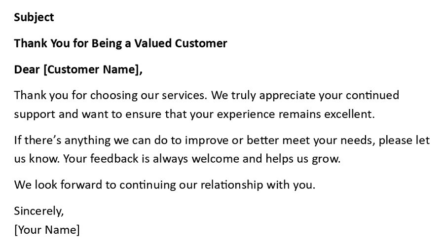 Thank You for Being a Valued Customer
