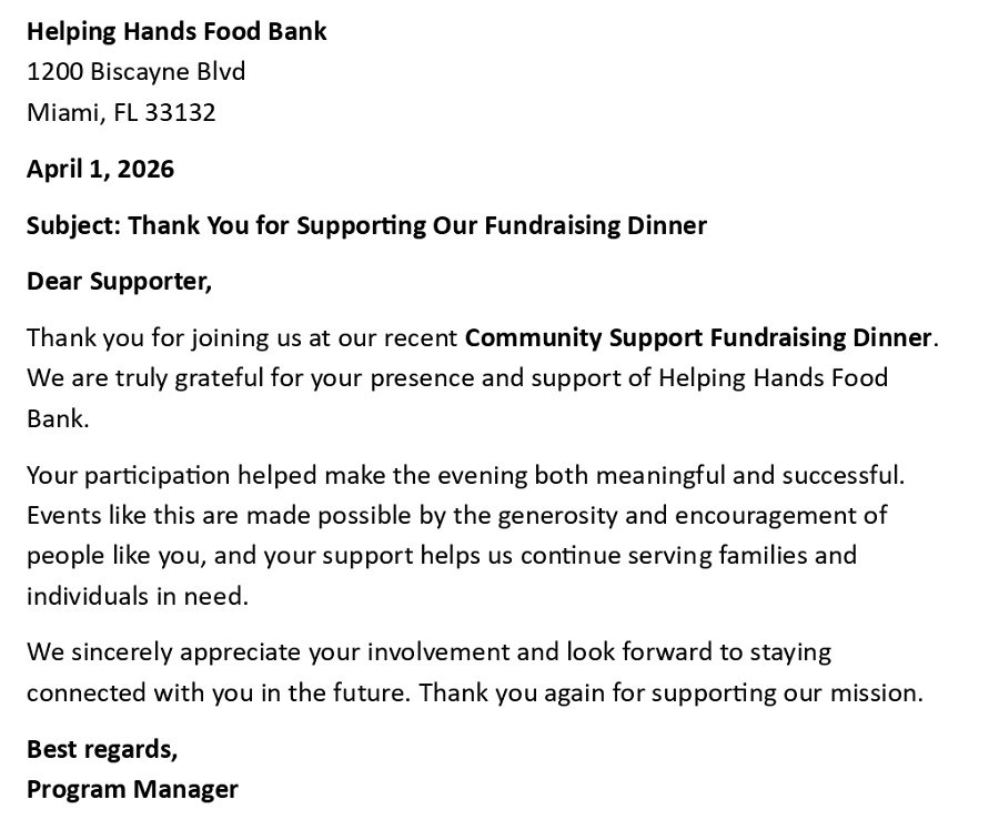 Thank You for Supporting Our Fundraising Dinner