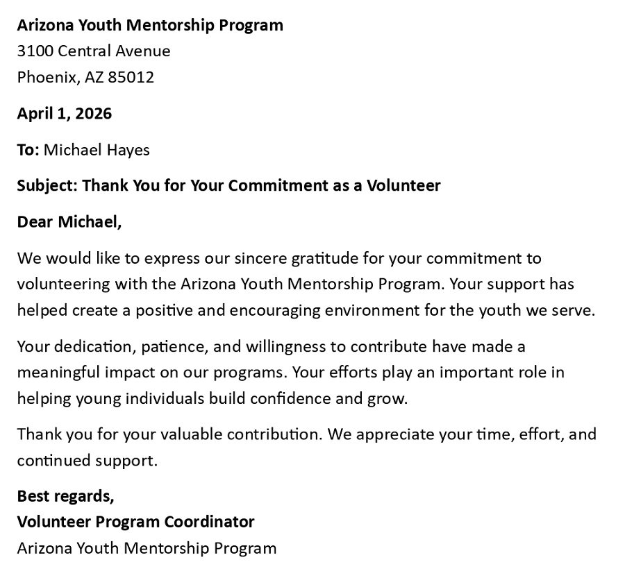 Thank You for Your Commitment as a Volunteer