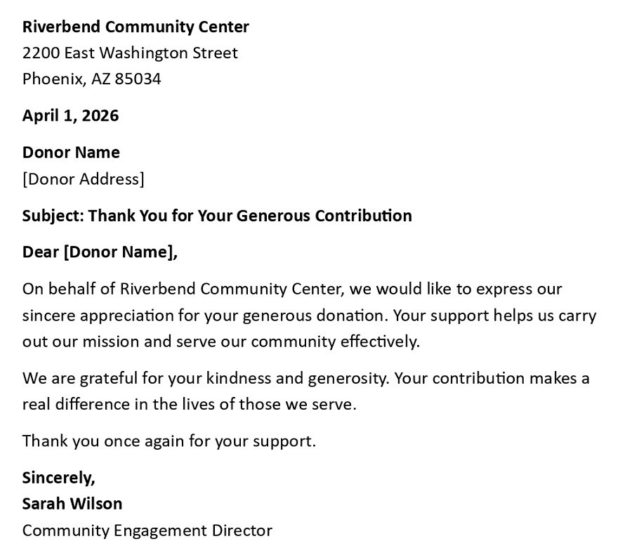 Thank You for Your Generous Contribution