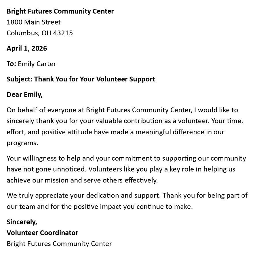 Thank You for Your Volunteer Support