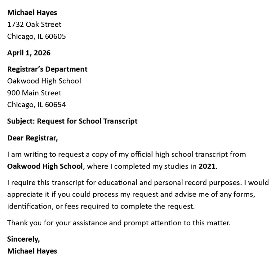 Transcript Request Letter