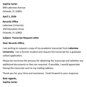 Transcript Request Letter (USA Format + 5 Samples)