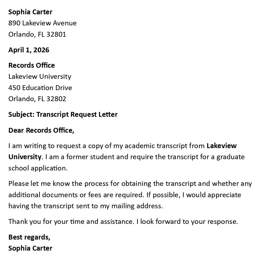 Transcript Request Letter