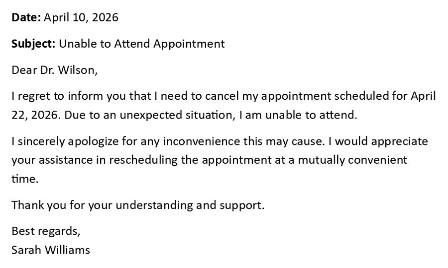 Unable to Attend Appointment
