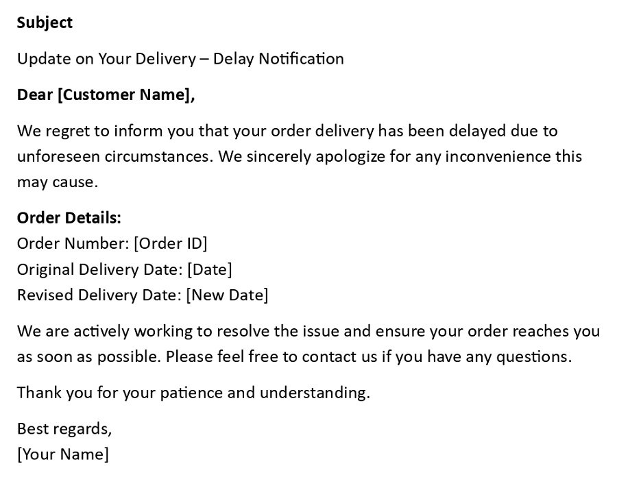Update on Your Delivery – Delay Notification