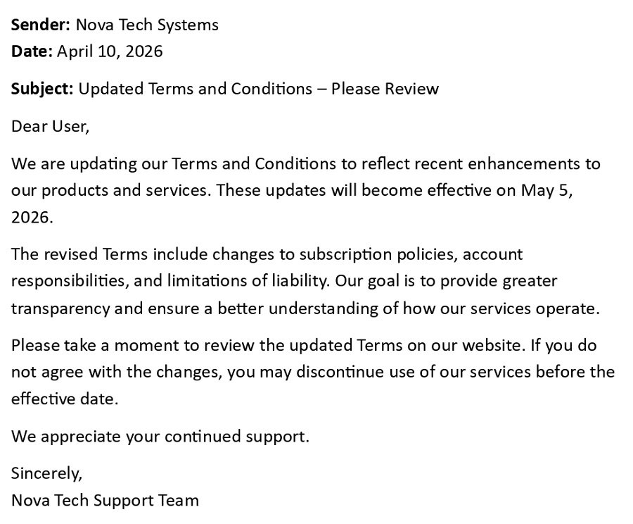 Updated Terms and Conditions – Please Review