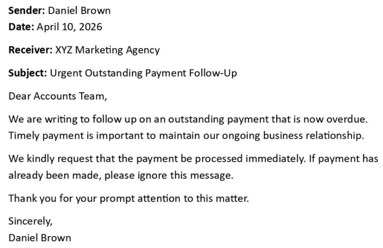 Outstanding Payment Follow-Up Letter (USA Format + 5 Samples)