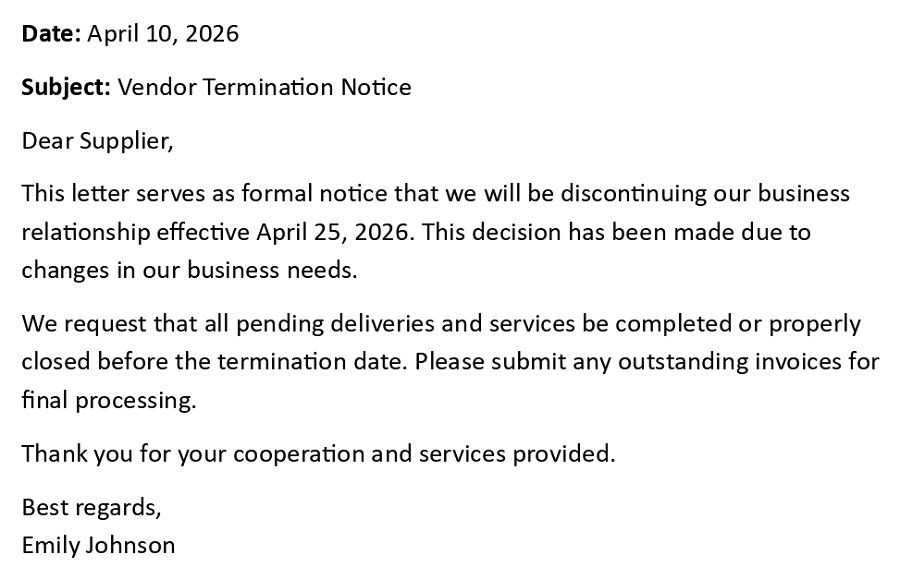 Vendor Termination Notice