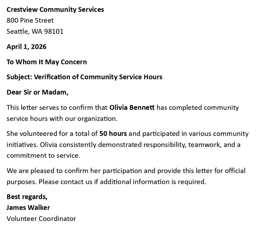 Verification of Community Service Hours
