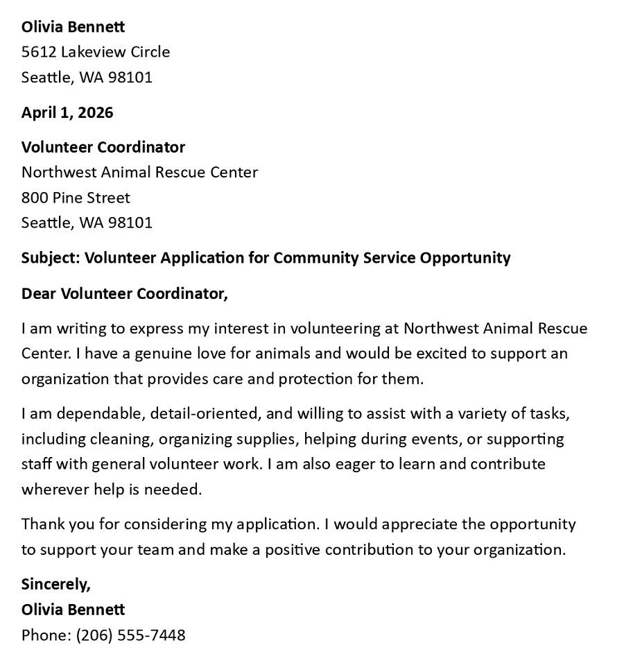 Volunteer Application for Community Service Opportunity