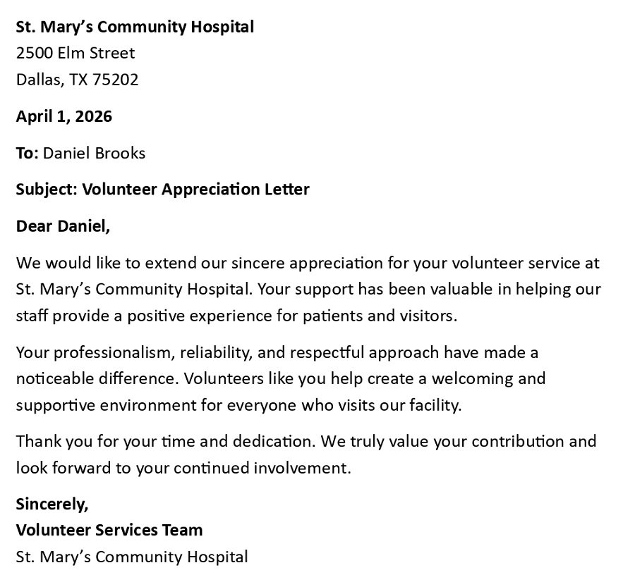 Volunteer Appreciation Letter