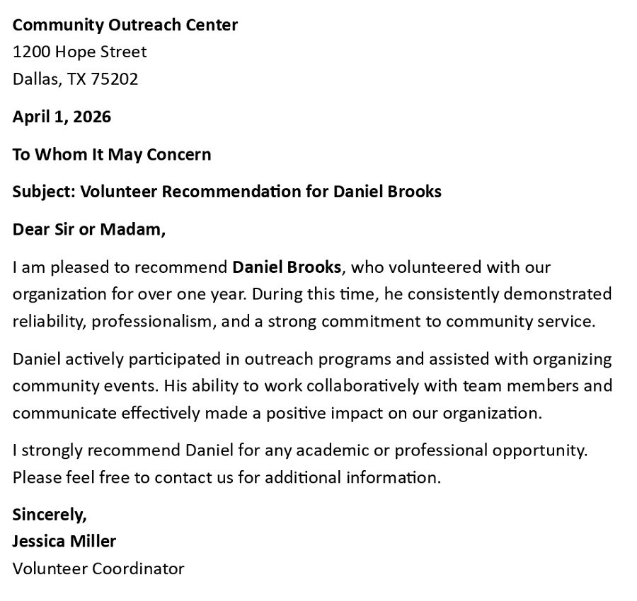 Volunteer Recommendation for Daniel Brooks