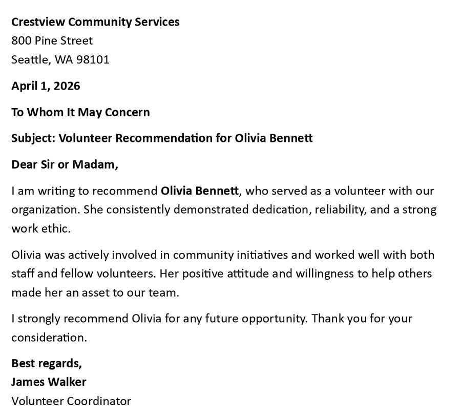 Volunteer Recommendation for Olivia Bennett