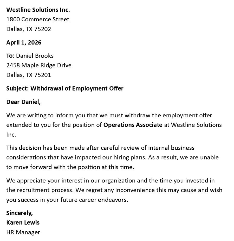 Withdrawal of Employment Offer
