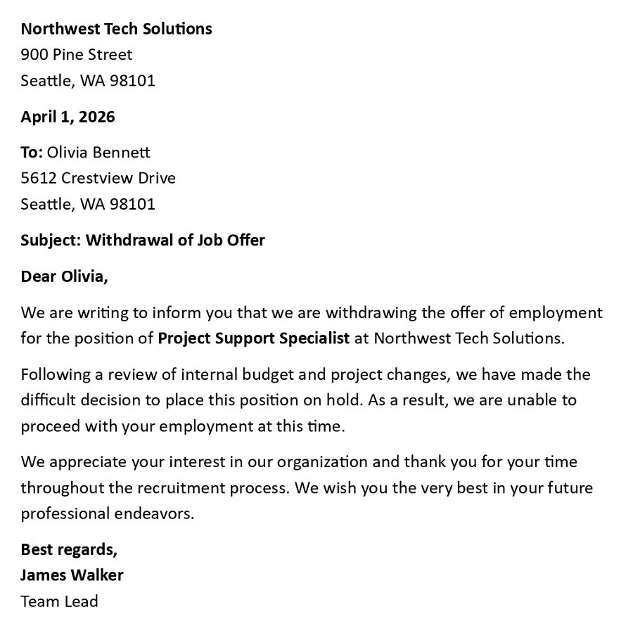 Withdrawal of Job Offer