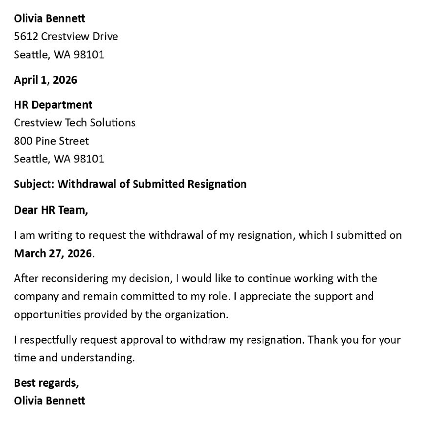 Withdrawal of Submitted Resignation