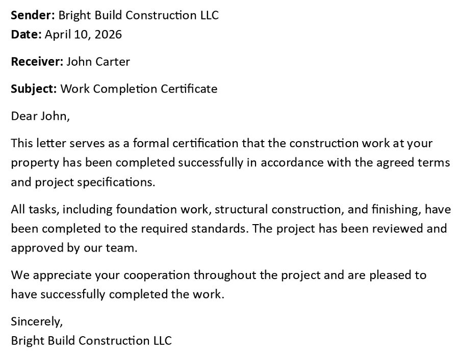 Work Completion Certificate