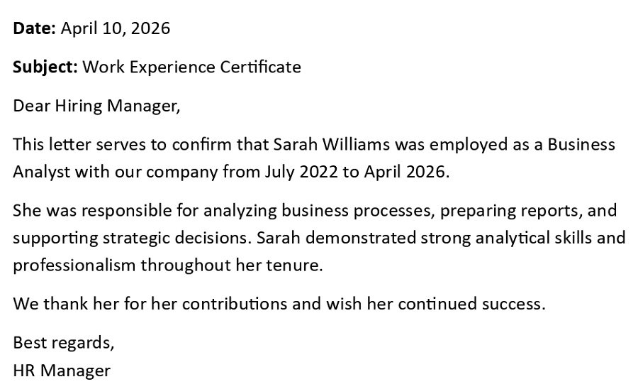 Work Experience Certificate