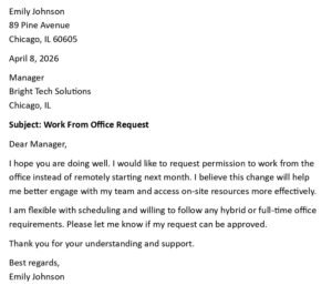 Work From Office Request Letter (USA Format + 5 Samples)